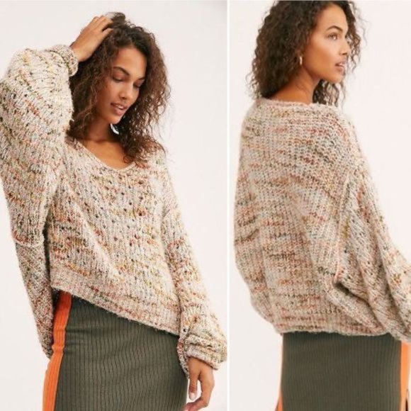 Free People Highland Oversized Sweater Neutral combo XSmall EUC $128 - Picture 1 of 6